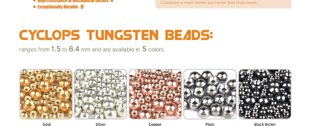 MUUNN 100pcs 1.5-6.4mm Fly Tying Countersunk Tungsten Beads Four Colors Nymph Flies Head Material Nymph for Fly Fishing SILVER 1.5MM - product information 6