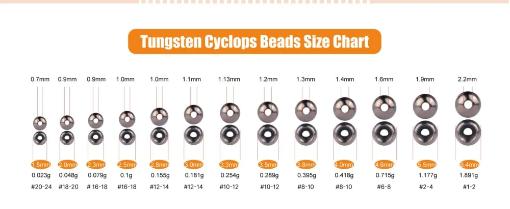 MUUNN 100pcs 1.5-6.4mm Fly Tying Countersunk Tungsten Beads Four Colors Nymph Flies Head Material Nymph for Fly Fishing SILVER 1.5MM - product information 8
