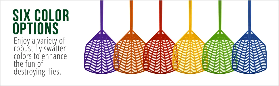 Garsum Fly Swatters 6 Pack Plastic Strong Multi Pack Long Handle Durable Fly Swat Shatter Bulk Insects Bugs Swatter Set That Work for Indoor and Outdoor 17.5 inches-Plastic - Get Six Color At Once