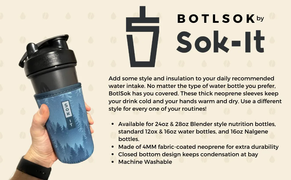 Sok It Botl Sok Reusable Neoprene Insulator Sleeve Holder for Cold Drinks in Water Bottles (Black Fits 32oz Nalgene) Black Fits 32oz Nalgene - water bottle sleeve, blender bottle sleeve, drink sleeve, water bottle cover, water bottle koozie
