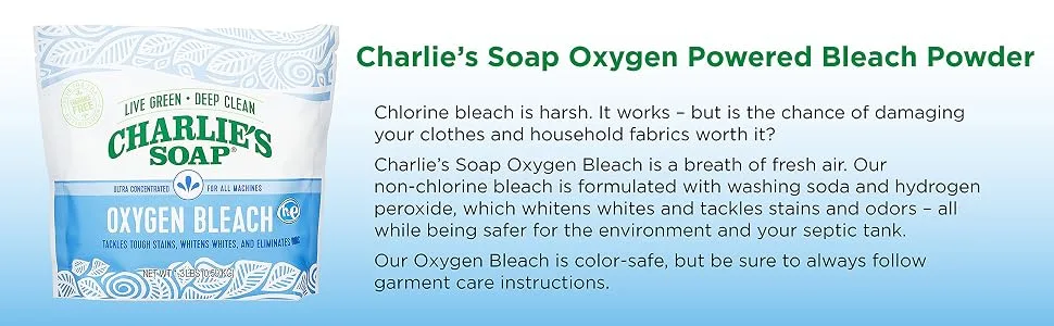 Charlie's Soap - Biodegradable Non-Chlorine Oxygen Bleach - 1.3 lbs (2 Pack) - oxygen bleach 1 smaller