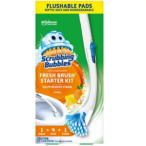 Scrubbing Bubbles Fresh Brush Starter 1 Pack + Fresh Brush Refills Citrus 1 Pack + Fresh Gel Toilet Cleaning Stamp Citrus 1 Pack - Scrubbing Bubbles Fresh Brush Toilet Cleaning System