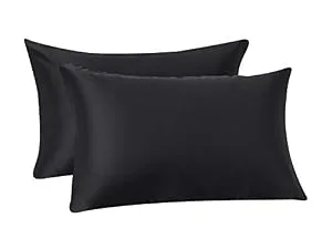 Amazon Basics 100% Polyester Satin Pillowcases for Hair and Skin Envelope Closure - Black Standard Pack of 2 Black Standard (20x26") Satin Pillowcase (2-Pack) - product information 2