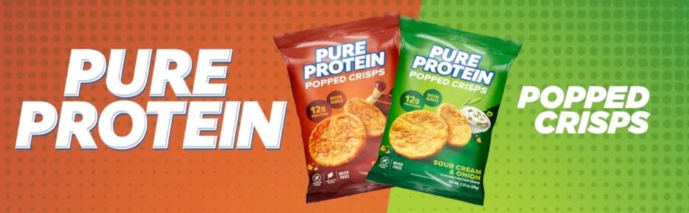Pure Protein Popped Crisps Variety Pack Hickory Barbecue and Sour Cream & Onion High Protein Snack 12G Protein 1.27oz 12 Count - Variety Pack Popped Crisps