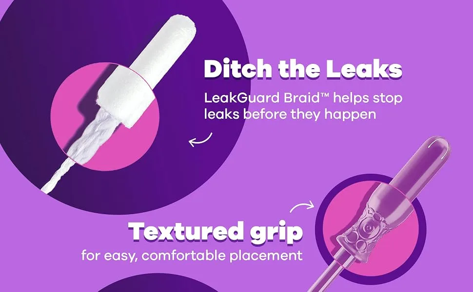Tampax Radiant Tampons Regular Absorbency with Leakguard Braid Unscented 84 Count Radiant Reg (84ct) - Ditch the leaks