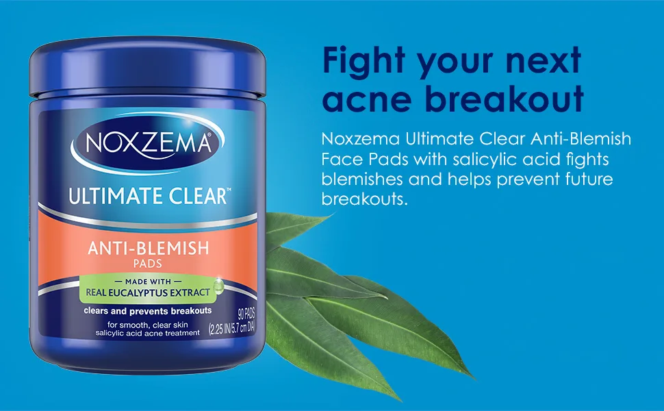 Noxzema Ultimate Clear Face Pads Clears & Prevents Acne Anti-Blemish Made with Over 60% Alcohol 90 Count Pack of 6 - Noxzema Ultimate Clear Anti-Blemish Package