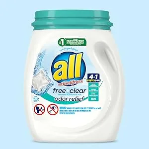 All Mighty Pacs Laundry Detergent Free Clear Odor Relief Tub 56 Count (Pack of 2) 112 Total Loads - odor