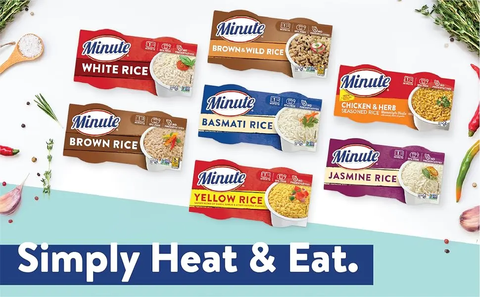 Minute Ready to Serve Jasmine Rice Microwavable Rice Cups Two 4.4-Ounce Cups (Pack of 8) - Simply Heat & Eat