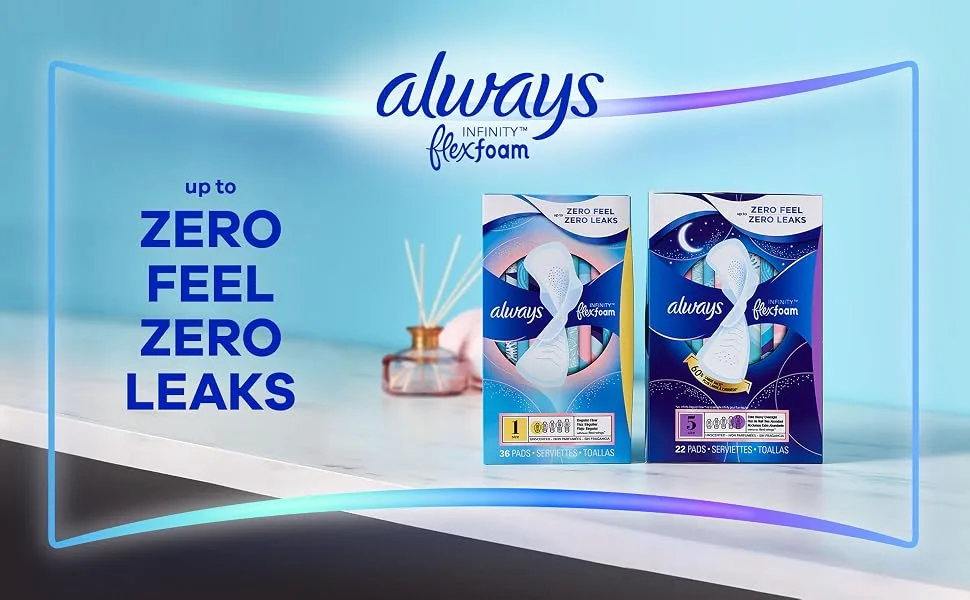 Always Infinity Feminine Pads For Women Size 3 Extra Heavy Flow Absorbency Multipack With Flexfoam With Wings Unscented 28 Count x 3 Packs (84 Count total) - Zero feel, zero leaks