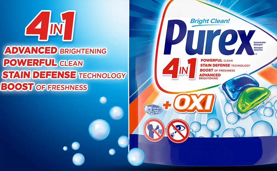 Purex 4-in-1 + OXI Laundry Detergent Pacs Fresh Morning Burst 56 Count Fresh Morning Burst 56 Count (Pack of 1) - Advanced Brightening