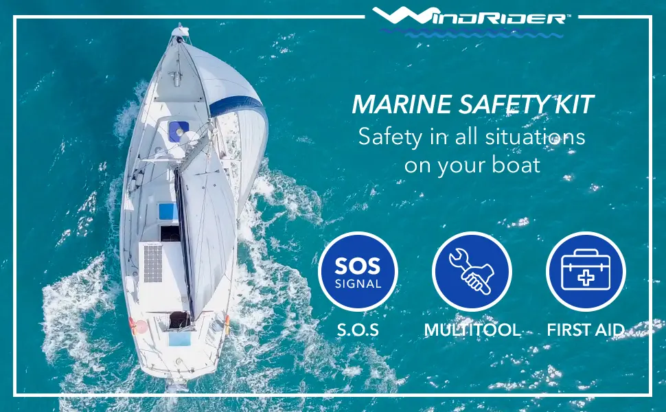 USCG Boating Safety Kit - Electronic Flare - First Aid Kit - Whistle - Multi Tool - Waterproof Case (Plastic) - dfdsf