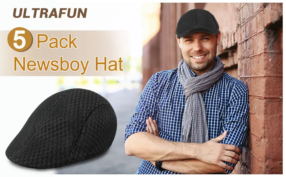 5 Pack Newsboy Hat for Men Mesh Summer Flat Cap Ivy Gatsby Cabbie Beret Cap Driving Hunting Hat with Elastic Sweatband 5pack-multicolor 1 - product information 1