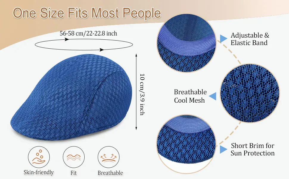 5 Pack Newsboy Hat for Men Mesh Summer Flat Cap Ivy Gatsby Cabbie Beret Cap Driving Hunting Hat with Elastic Sweatband 5pack-multicolor 1 - product information 2
