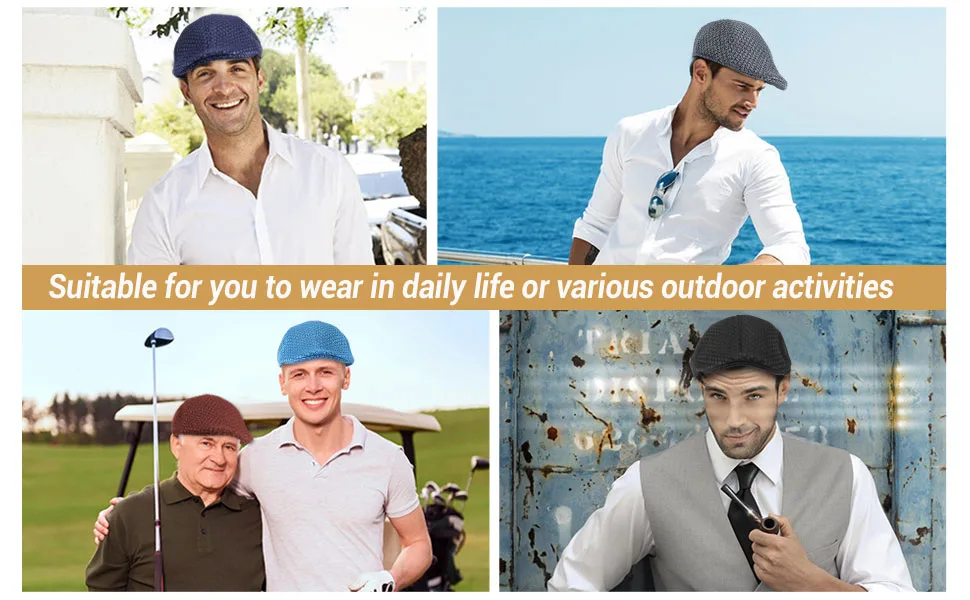 5 Pack Newsboy Hat for Men Mesh Summer Flat Cap Ivy Gatsby Cabbie Beret Cap Driving Hunting Hat with Elastic Sweatband 5pack-multicolor 1 - product information 3