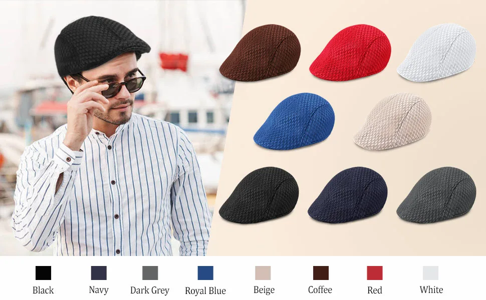 5 Pack Newsboy Hat for Men Mesh Summer Flat Cap Ivy Gatsby Cabbie Beret Cap Driving Hunting Hat with Elastic Sweatband 5pack-multicolor 1 - product information 4
