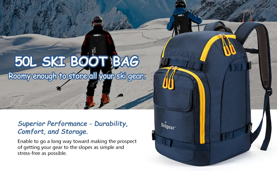 Unigear Ski Boot Bag 50L Ski Boot Travel Backpack for Ski Helmet Goggles Gloves Skis Snowboard & Accessories Blue - product information 2