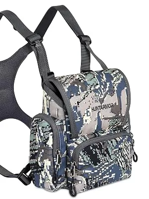 HUNTARMOR Binocular Harness Chest Pack: Hunting Bino Harness with Rangefinder Pouch & Binoculars Bag Durable Lightweight Portable Binocular Pack for Hunting Hiking and Shooting Camo - Binocular Harness Chest Pack