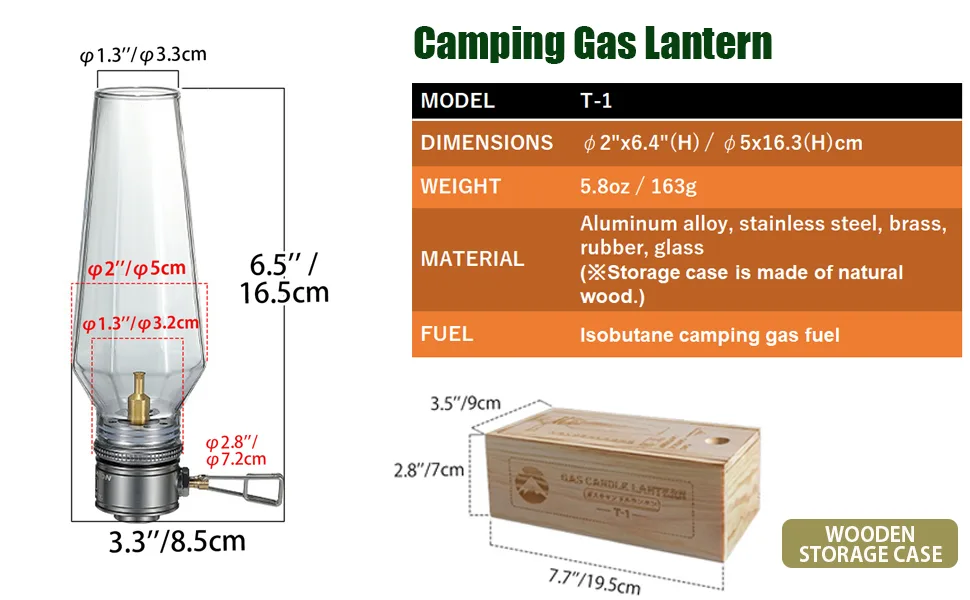 CAMPINGMOON Camping Gas Lantern with Wooden Lantern Case T-1 - camping gas lantern