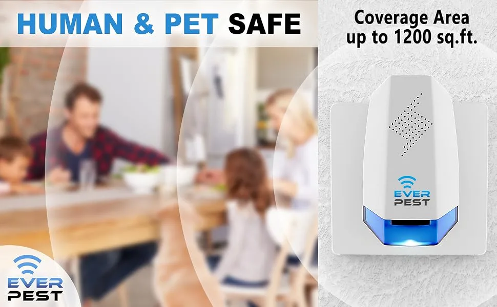 Ultrasonic Pest Repeller Plug in 2 Pack- Electronic Insect Control Defender - Roach Bed Bug Mouse Rodent Mosquito - Indoor Reject Repellent - for Cockroach Ants Mice Fly Rat Bedbug Spider Squirrel - everpest