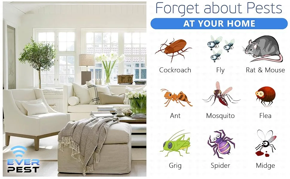 Ultrasonic Pest Repeller Plug in - Electronic Insect Electrical Control Defender 2 Pack - Roach Bed Bug Mouse Rodent Mosquito Killer - Indoor Reject Repellent - for Cockroach Ant Spider Scorpion - everpest