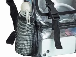 Vorspack Clear Mini Backpack - Stadium Approved Small Clear Backpack for Women Heavy Duty PVC Stadium Backpack with 2 Water Holders for Concerts Work Sports Festivals - Black - clear backpack