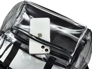 Vorspack Clear Mini Backpack - Stadium Approved Small Clear Backpack for Women Heavy Duty PVC Stadium Backpack with 2 Water Holders for Concerts Work Sports Festivals - Black - clear backpack