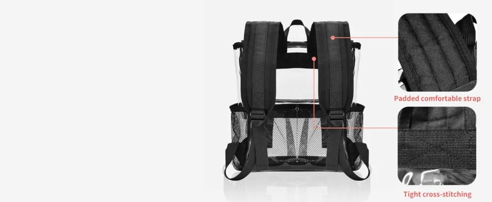 Vorspack Clear Mini Backpack - Stadium Approved Small Clear Backpack for Women Heavy Duty PVC Stadium Backpack with 2 Water Holders for Concerts Work Sports Festivals - Black - small clear bag