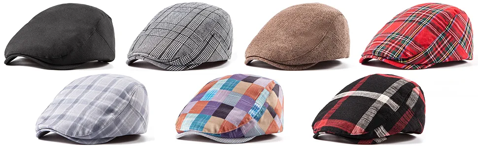LADYBRO 2Pack Unisex Flat Cap Newsboy Hats for Men Women Scally Cap Summer Hat for Golf 04484 Black+beige Cotton Polyester - 447453