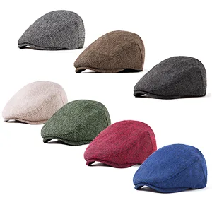 2Pack Adjustable Newsboy Hats for Men Flat Cap Mens Irish Cabbie Gatsby Tweed Ivy 002 Black+brown 2pack Large-X-Large - ivy hat
