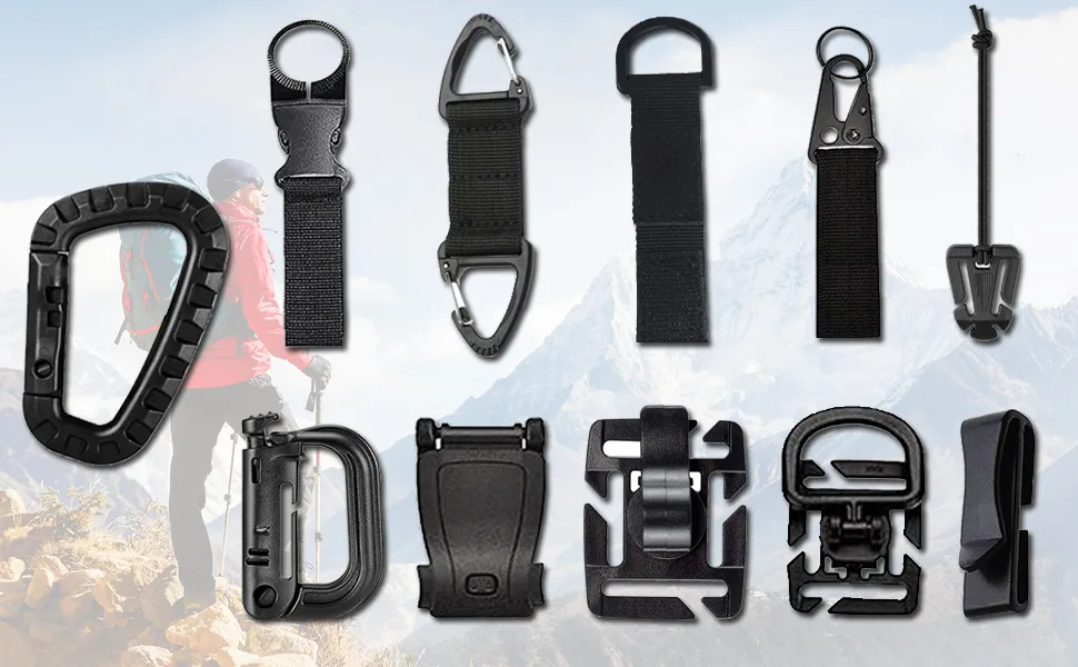 ZUSHALLMY 48-Piece MOLLE Accessories Kit Upgraded Attachment Clips Kit MOLLE Key Clip D-Rings for Attaching Gear with MOLLE System - Increase Capacity and Versatility of Backpack - molle clips