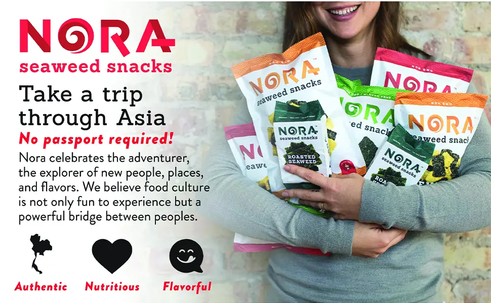 Spicy Tempura Crispy Seaweed Snacks by Nora | Asian Snack | Low-Sugar Vegan Non-GMO Verified | 12-Pack - authentic seaweed snacks