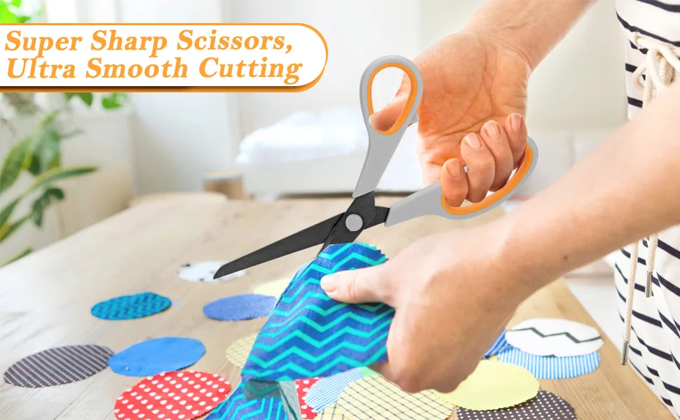 2 Pack 8 inch Scissors Forvencer Non-Stick Titanium Scissors Sharp Heavy Duty Scissors with Comfort Grip All-Purpose Scissors for Kitchen Home School Office Craft Scissors for Art DIY 2 Grey/White & Grey/Orange - scissors