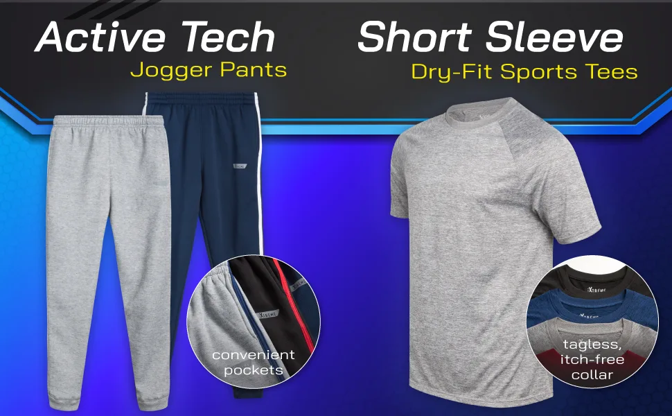 iXtreme Boys' Sweatpants - 3 Pack Active Tech Fleece Jogger Pants with Pockets (Size: 8-18) Black/Navy/Grey 8 - boys active styles