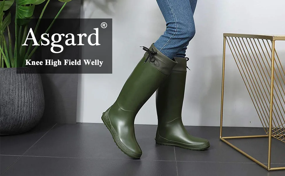 Women's Packable Tall Rain Boots Ultra Lightweight Flat Wellies Muck Boots - NOT FOR WIDE CALF 8.5-9 Green - field welly