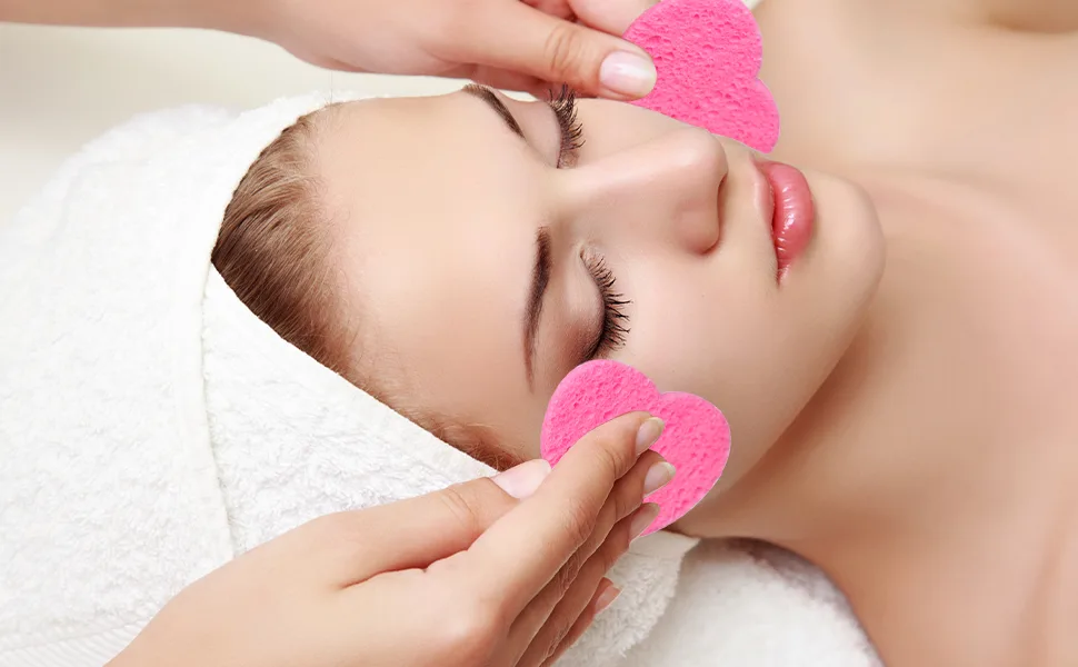 Facial Sponges Compressed Natural Cellulose Sponge Spunspon Heart Shape Face Sponge for Face Cleansing Exfoliating and Makeup Removal 50 Count / 1 - Pack Pink 50- Pack Pink - compressed facial sponges