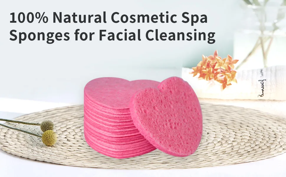 Facial Sponges Compressed Natural Cellulose Sponge Spunspon Heart Shape Face Sponge for Face Cleansing Exfoliating and Makeup Removal 50 Count / 1 - Pack Pink 50- Pack Pink - facial sponge
