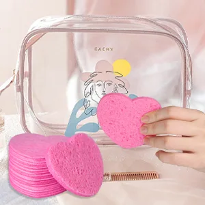 Facial Sponges Compressed Natural Cellulose Sponge Spunspon Heart Shape Face Sponge for Face Cleansing Exfoliating and Makeup Removal 50 Count / 1 - Pack Pink 50- Pack Pink - make up supplier