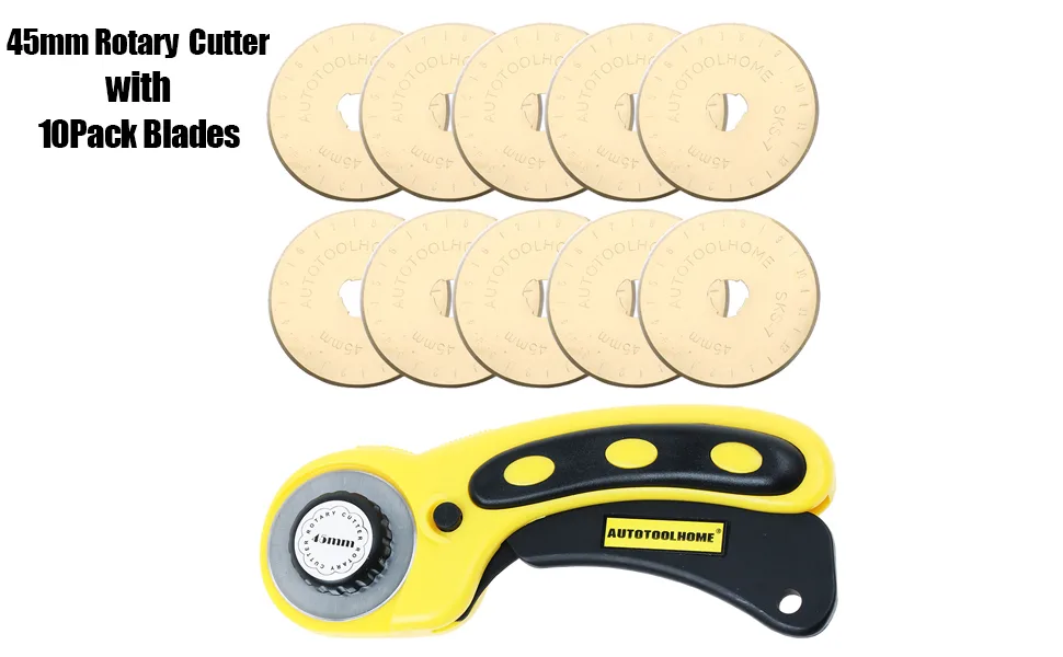 AUTOTOOLHOME 45mm Rotary Cutter Set with 10 Pack Titanium Rotary Blades Fabric Cutter SKS-7 Quilting Sewing Patchwork Tool - titanium cutting blades