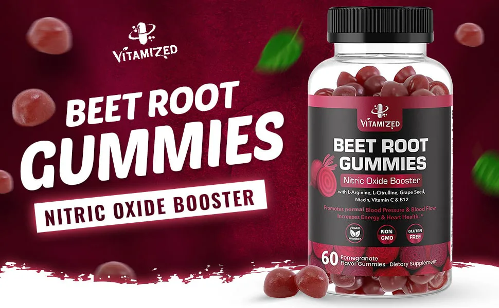 Beet Root Chews with Grape Seed, Vitamin C & B12 - Pomegranate Flavor 60 Count (Pack of 1) - Beet Root