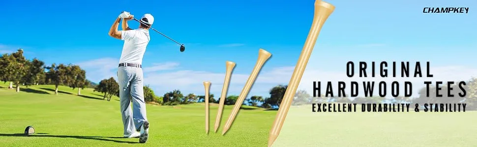 CHAMPKEY Premium Bamboo Golf Tees Pack of 120 (2-3/4" & 3-1/4" Available) | Friendly Biodegradable Material More Durable and Stable 3-1/4" Wooden Tees - product information 1