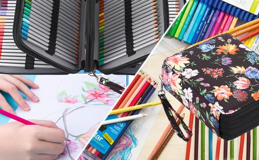 BTSKY Colored Pencil Case- 200 Slots Pencil Holder Pen Bag Large Capacity Pencil Organizer with Handle Strap Handy Colored Pencil Box with Printing Pattern Rose Green Rose - 200 slots 970X600-2