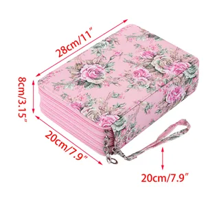 BTSKY Colored Pencil Case- 200 Slots Pencil Holder Pen Bag Large Capacity Pencil Organizer with Handle Strap Handy Colored Pencil Box with Printing Pattern Rose Green Rose - 300-2