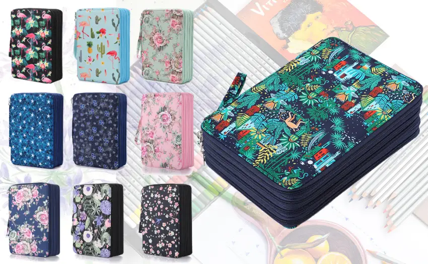BTSKY Colored Pencil Case- 200 Slots Pencil Holder Pen Bag Large Capacity Pencil Organizer with Handle Strap Handy Colored Pencil Box with Printing Pattern Rose Green Rose - 970X600