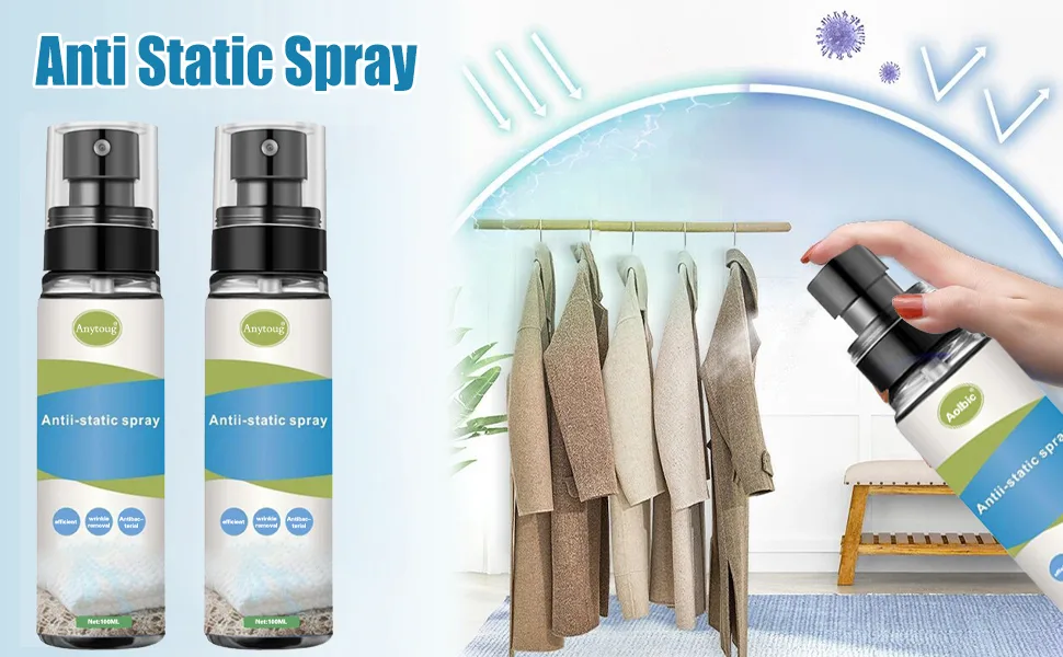 Static Guard Spray Anti Static Spray Static Cling Remover Static Cling Spray Eliminates Static Cling Anti-Static Spray for Clothes Furniture & Car Controls Pet Hair 2pack 100ML. - product information 2
