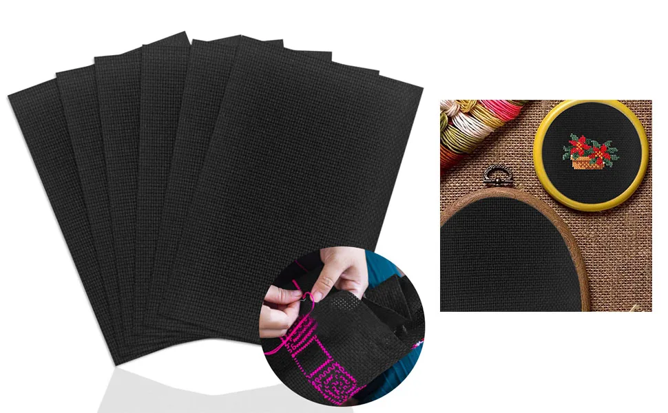 6 Pieces Classic Reserve Aida Cloth Cross Stitch Cloth DaKuan 11 Count Cross Stitch Fabric Black 12 by 18-Inch - product information 2