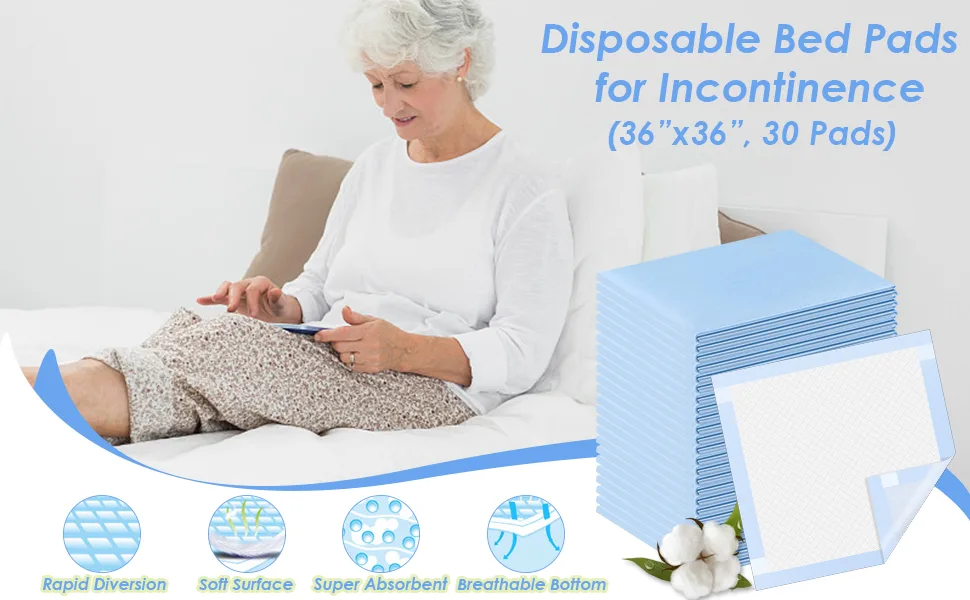 Bearals Disposable Bed Pads with Adhesive Strips 36x36 Inch X-Large Disposable Bed Pads for Incontinence Ultra Soft Disposable Underpads (Pack of 30) - disposable bed pads