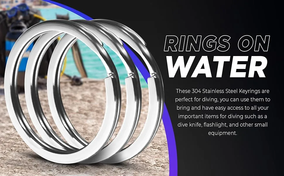 Stainless Steel Key Rings - 5 Pcs 1inch 25mm Round Split Key Rings for Keychains - Surgical Grade Stainless Steel Keychain Rings 5-Pack - Rings On Water