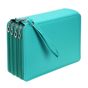 BTSKY 200 Slots Colored Pencil Organizer - Deluxe PU Leather Pencil Case Holder With Removal Handle Strap Pencil Box Large for Colored Pencils Watercolor Pencils (Green) - gift