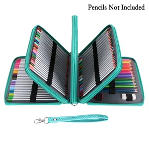 BTSKY 200 Slots Colored Pencil Organizer - Deluxe PU Leather Pencil Case Holder With Removal Handle Strap Pencil Box Large for Colored Pencils Watercolor Pencils (Green) - product information 4