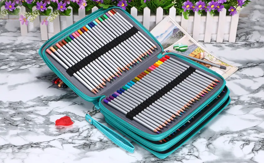 BTSKY 200 Slots Colored Pencil Organizer - Deluxe PU Leather Pencil Case Holder With Removal Handle Strap Pencil Box Large for Colored Pencils Watercolor Pencils (Green) - main